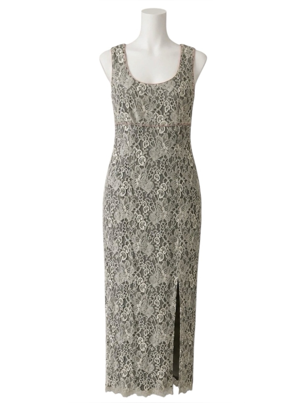 Vintage Liz Claiborne Night Lace Overlay Sage Midi Dress Formal Cocktail Size 4